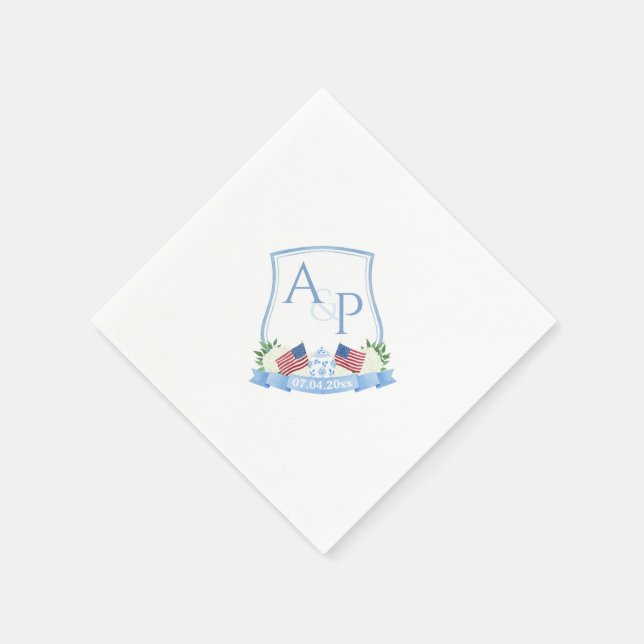 Watercolor USA Flag Blue White Wedding Wappen Part Serviette (Ecke)