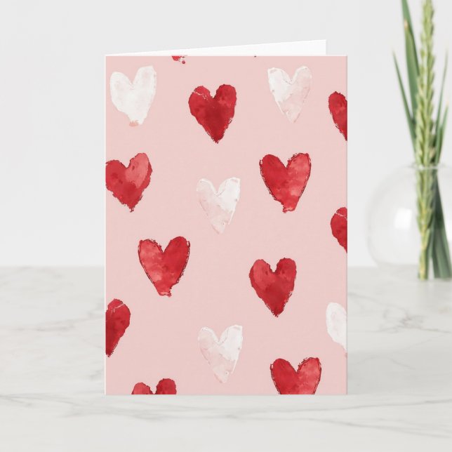 Watercolor Valentine Hearts Card Karte (Vorderseite)