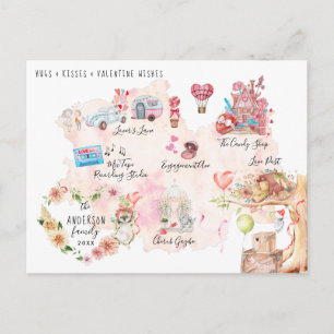 Watercolor Valentine Village Karte   Illustriert
