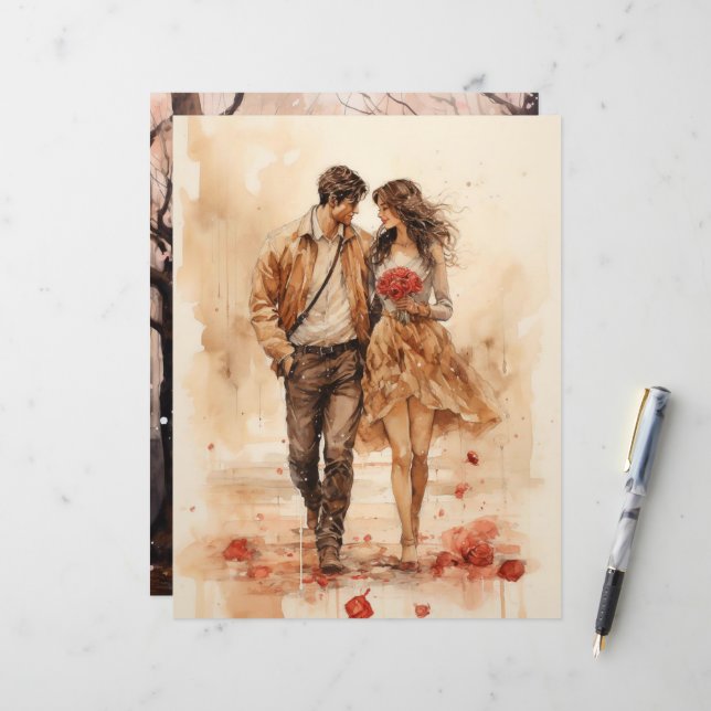 Watercolor Valentine Walk Paper Craft Cardstock (Vorderseite/Rückseite Beispiel)