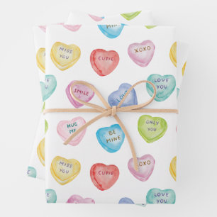 Watercolor Valentine's Day Conversation Heart Geschenkpapier Set