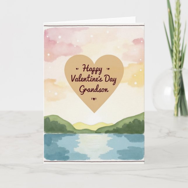 Watercolor Valentines Day Grandson Card Karte (Vorderseite)