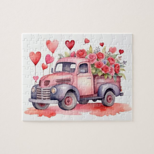 Watercolor Valentins Sweetheart Truck (Horizontal)