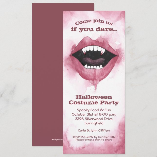 Watercolor Vampire Smile Halloween Einladungen (Vorne/Hinten)