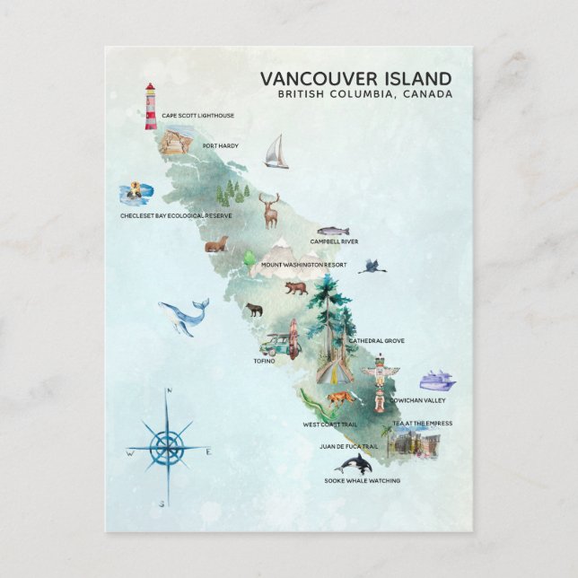 Watercolor Vancouver Insel Karte (Vorderseite)