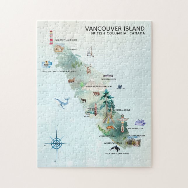 Watercolor Vancouver Insel Karte (Vertikal)