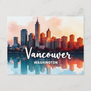 Watercolor Vancouver Washington Staat Skyline Postkarte