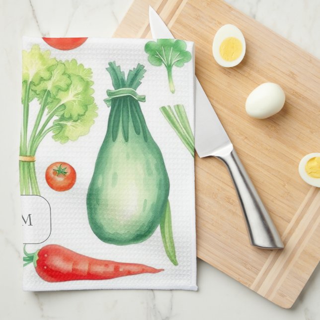 Watercolor vegetables pattern monogrammed geschirrtuch (Viertel Falte)