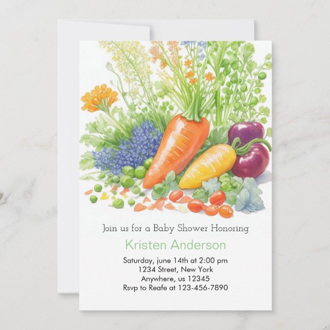 Watercolor Veggie Harvest Baby Dusche Einladung (Vorderseite)