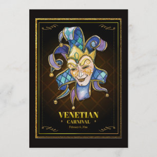 Watercolor-venezianische Masken-Einladung Einladung