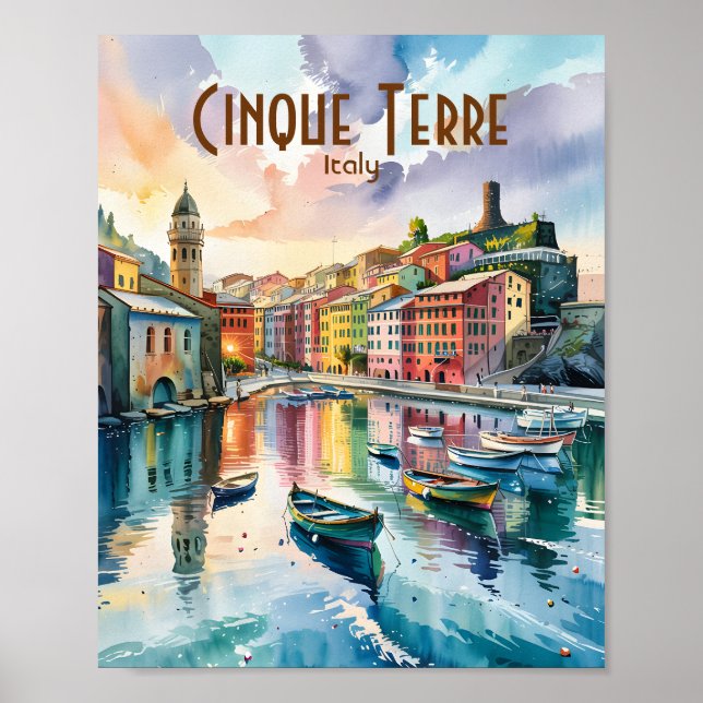 Watercolor Vernazza Cinque Terre Italy Colorful Poster (Vorne)