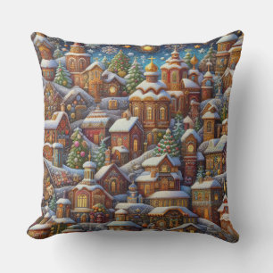 Watercolor Village Weihnachtsmotifs Urlaub Kissen