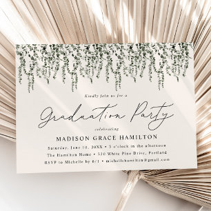 Watercolor Vines Cream Graduation Party Einladung