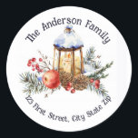 Watercolor Vintage Christmas Lantern Frucht Grüntö Runder Aufkleber<br><div class="desc">Watercolor Vintage Christmas Lantern Früchte Grüne Gartenanlage Kunst,  um mit eigenen Informationen zu personalisieren</div>