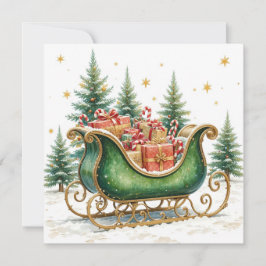 Watercolor Vintage Christmas Sleigh Karte