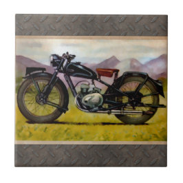 Watercolor-Vintages Motorrad Fliese