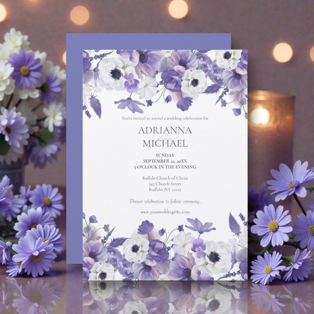 Watercolor Violet Flowers Wedding Einladung (Von Creator hochgeladen)