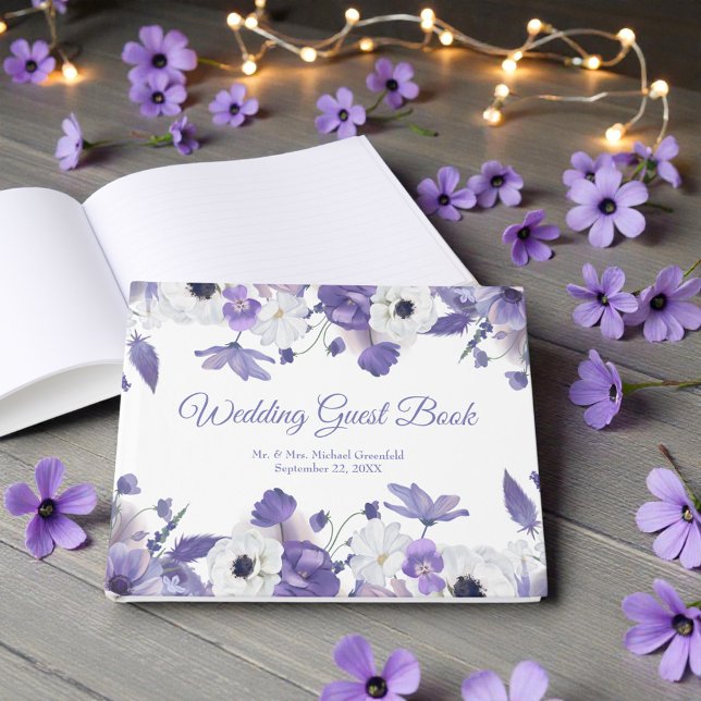 Watercolor Violet Purple Flowers Wedding Gästebuch (Von Creator hochgeladen)