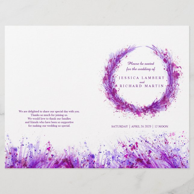 Watercolor violet splash wreath programme de maria (Devant)