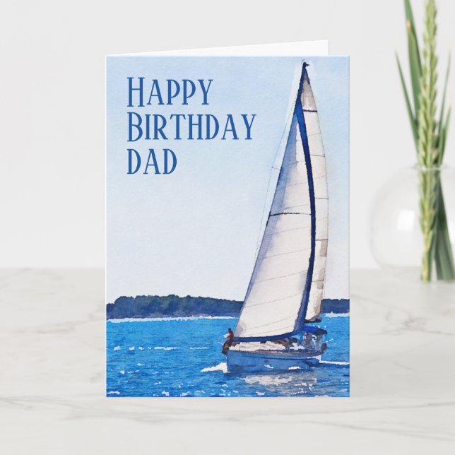Watercolor Voiliboat Bonne Carte Papa Anniversaire (Devant)