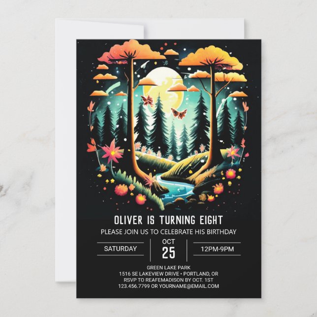 Watercolor Wald Foodland Birthday Einladung (Vorderseite)
