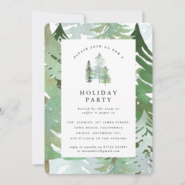 Watercolor Wald Holiday Party Einladung. Einladung (Vorderseite)