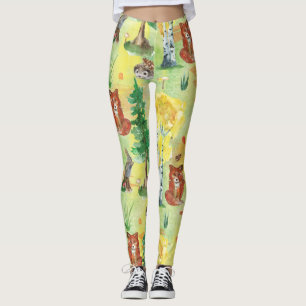 Watercolor-Waldkaninchen, Igel, Fuchs Leggings