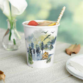 Watercolor-Waldszene Pappbecher