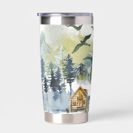 Watercolor-Waldszene personalisiert Thermobecher