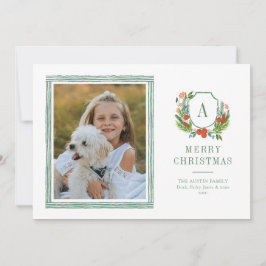Watercolor Wappen Preppy Christmas Foto Card Feiertagskarte