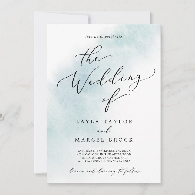 Watercolor Wash | Blau die Hochzeit von Einladung (Vorderseite)