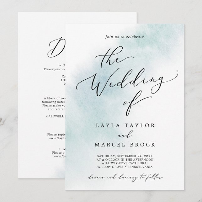 Watercolor Wash | Blau in einer Hochzeit Einladung (Vorne/Hinten)