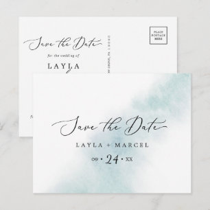Watercolor Wash Blaue Save the Date Postkarte