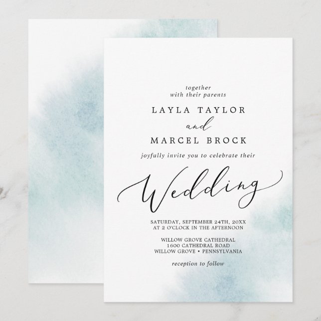 Watercolor Wash | Blue Wedding Einladung (Vorne/Hinten)