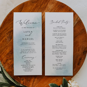 Watercolor Wash   Blue Wedding Program Programm
