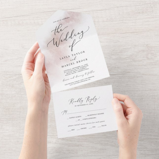Watercolor Wash | Blush Wedding All In One Einladung (Abreißen)