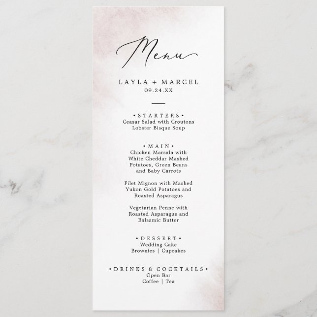 Watercolor Wash | Blush Wedding Dinner Menu Menükarte (Vorderseite)