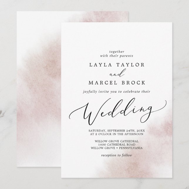 Watercolor Wash | Blush Wedding Einladung (Vorne/Hinten)