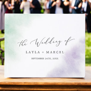 Watercolor Wash Green Lila Monogram Wedding Gästebuch