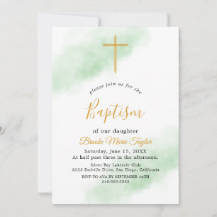 Watercolor Wash Green und Gold Taufe Einladung