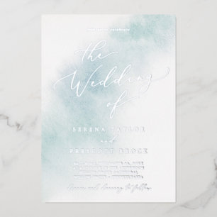 Watercolor Wash   Hochzeit von Blauen und Silberst Folieneinladung