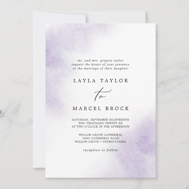 Watercolor Wash | Lila Hochzeit Einladung (Vorderseite)