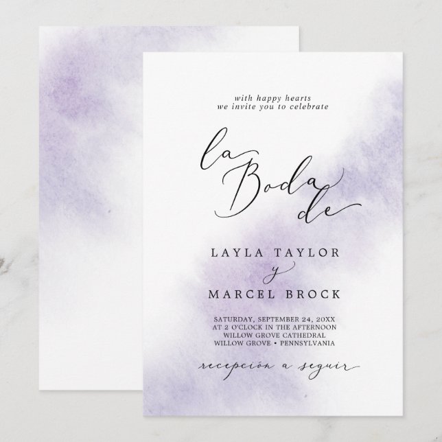 Watercolor Wash | Lila La Boda De Wedding Einladung (Vorne/Hinten)