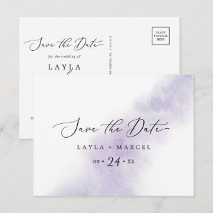 Watercolor Wash   Lila Save the Date Postkarte