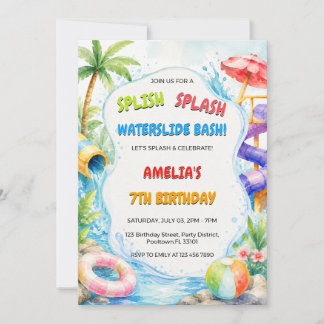 Watercolor-Wasserrutsche-Bash-Party-Geburtstag Einladung