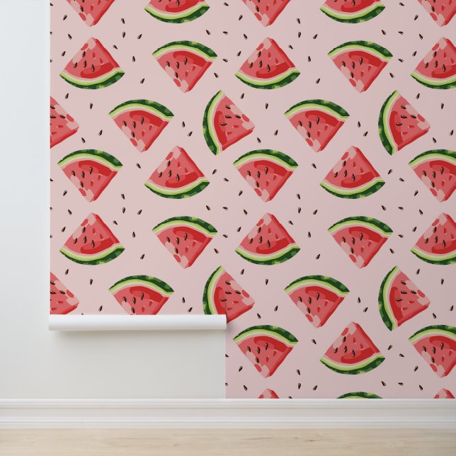 Watercolor Watermelon Frucht Muster Tapete (Anwendung)