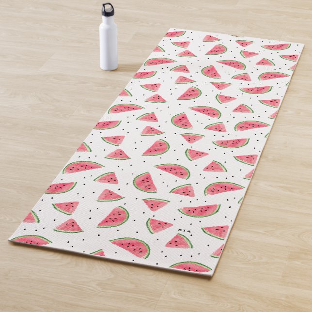 Watercolor Watermelon Slices Pattern Monogramm Yogamatte (Beispiel)