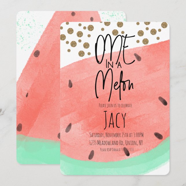 Watercolor Watermelon Wash Imitate Glitzer Confett Einladung (Vorne/Hinten)