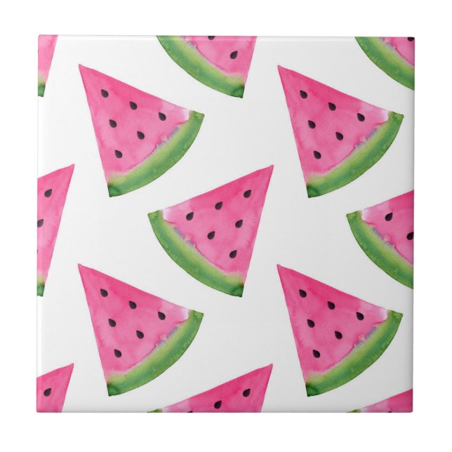 Watercolor Watermelone Wedge Pattern Fliese (Vorderseite)
