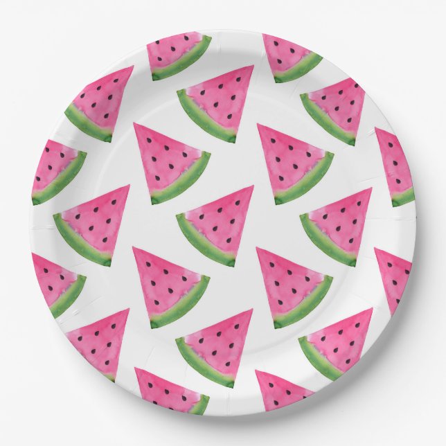 Watercolor Watermelone Wedge Pattern Pappteller (Vorderseite)